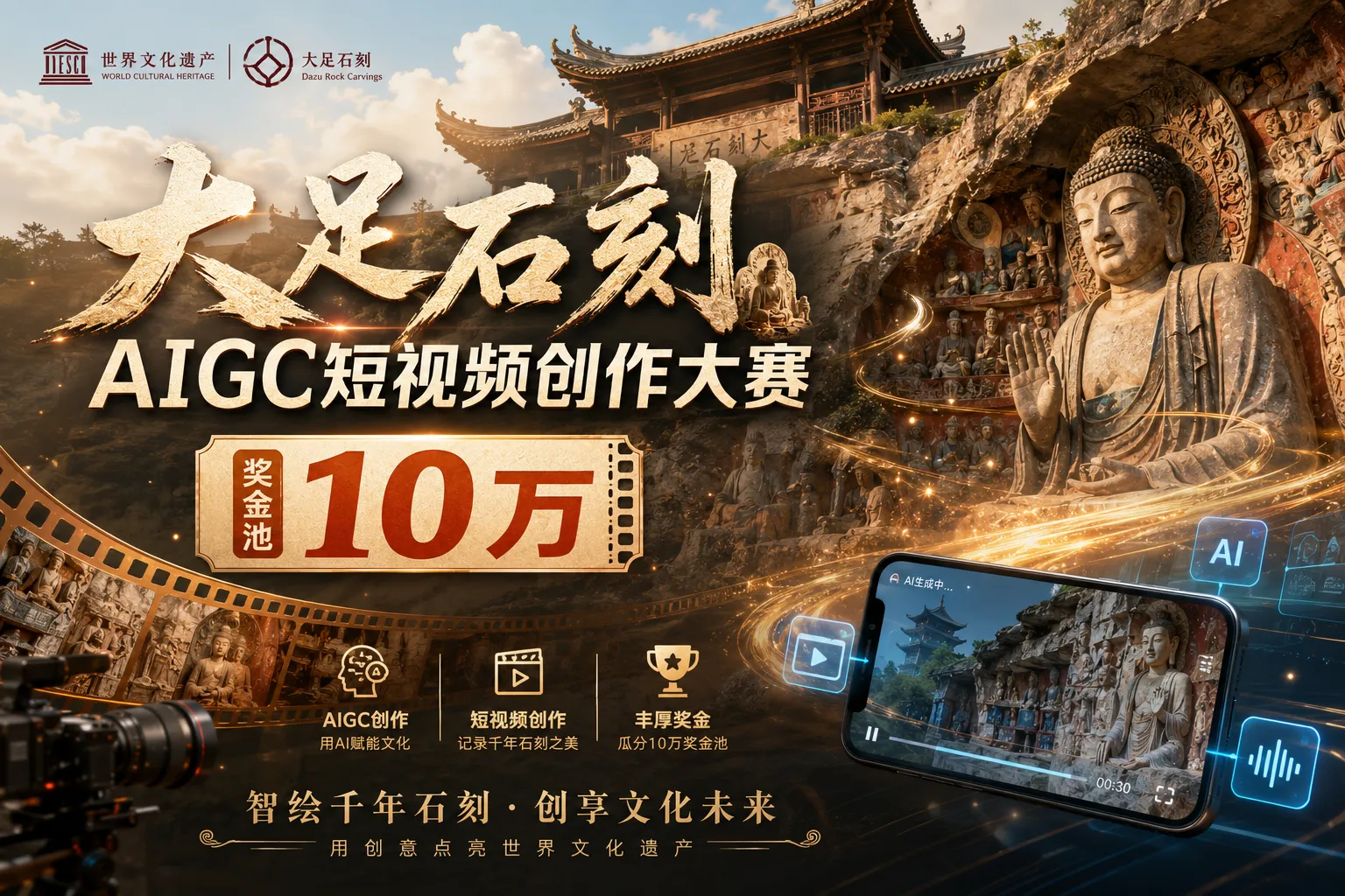 AITOP100 AI创作者大赛-首届大足石刻AIGC短视频创作大赛,AI视频创作,AI创作大赛,现金奖