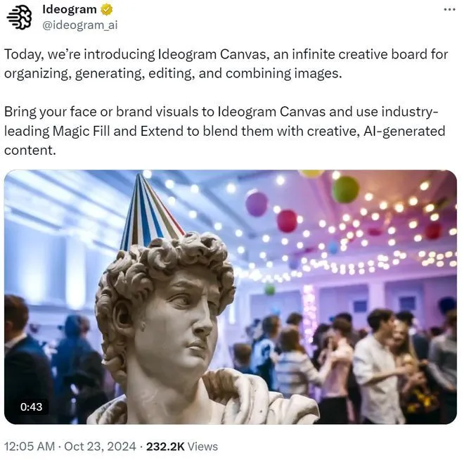  Ideogram推出Canvas功能AI画板工具上线，图片魔法填充与无缝扩展