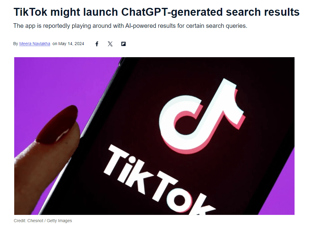 TikTok引入ChatGPT辅助搜索结果，提升用户体验