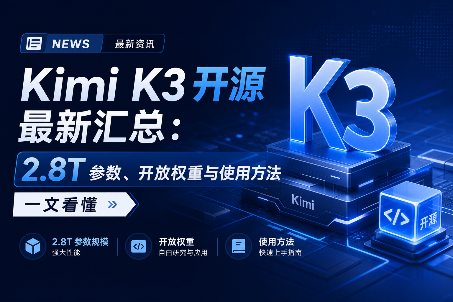 Kimi K3 开源最新消息：2.8T 参数模型怎么用？API、本地部署与开发者指南