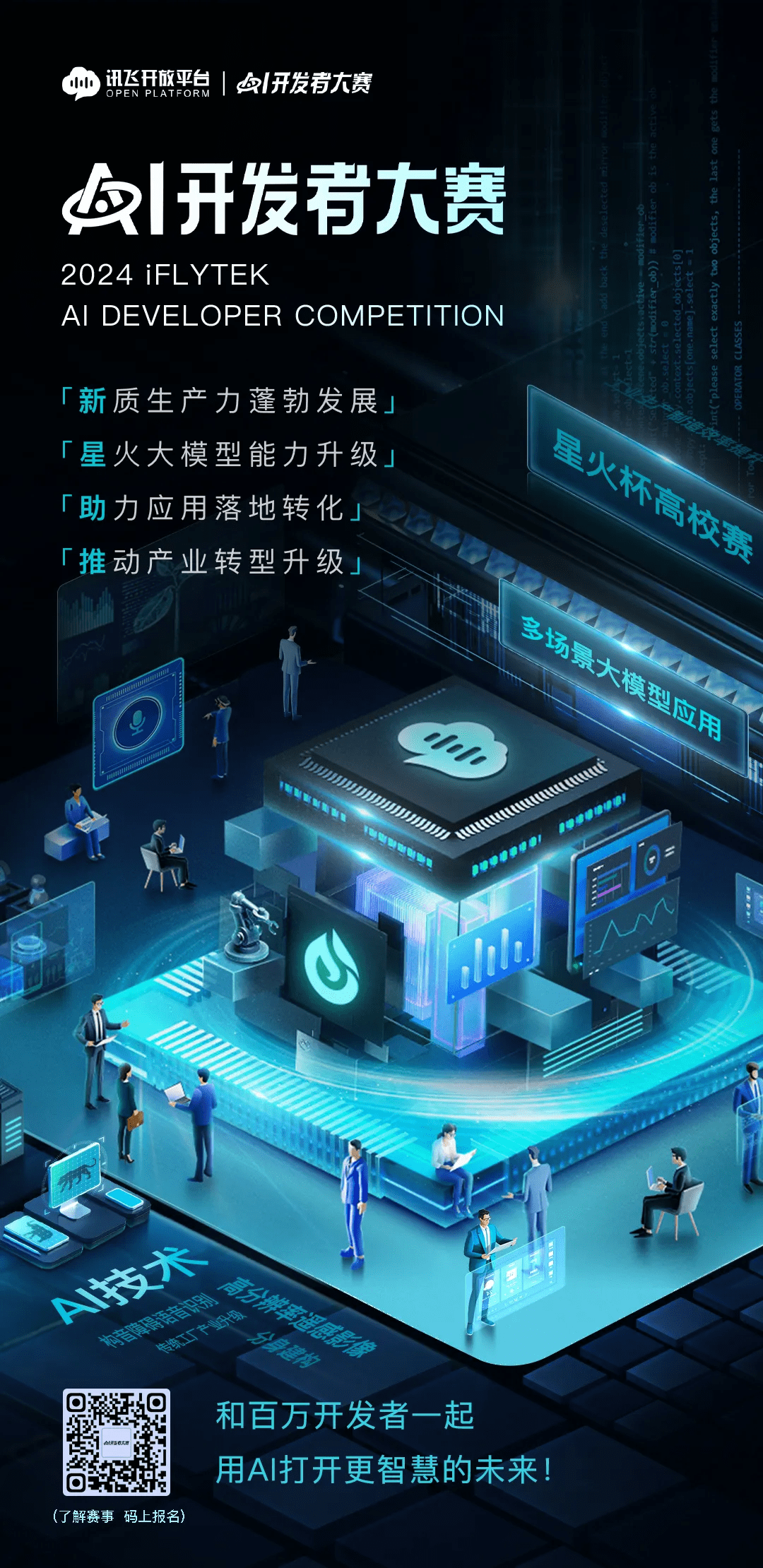 更多关于2024 科大讯飞AI开发者大赛详情请扫描下方二维码进入大赛官网了解和报名