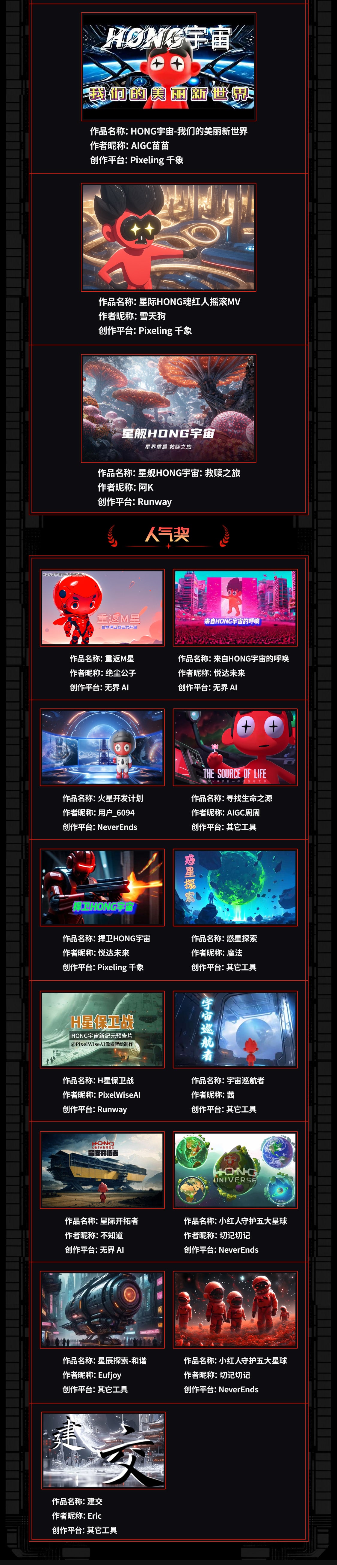 H-MAN-HONG字宙星舰AI视频创意挑战赛获奖名单2