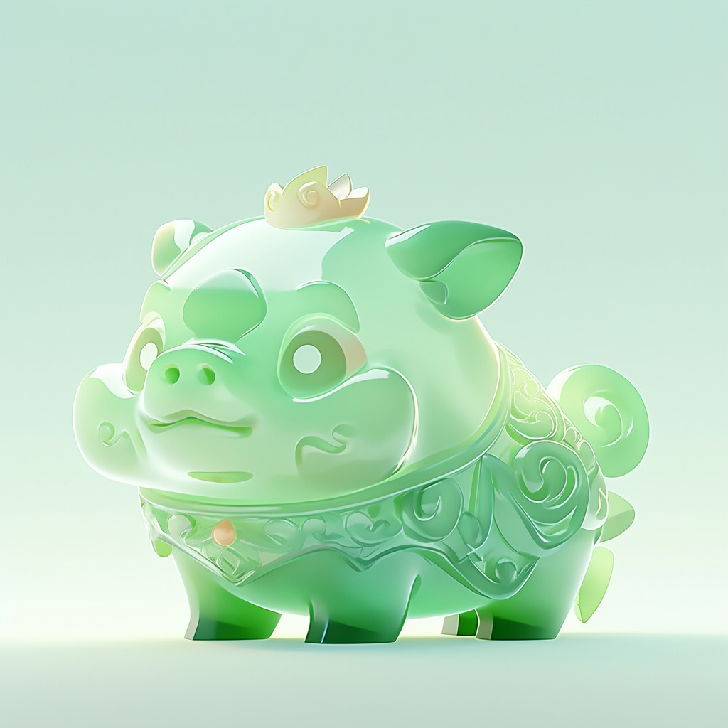 新莽淡绿色琉璃猪主题虚拟形象设计