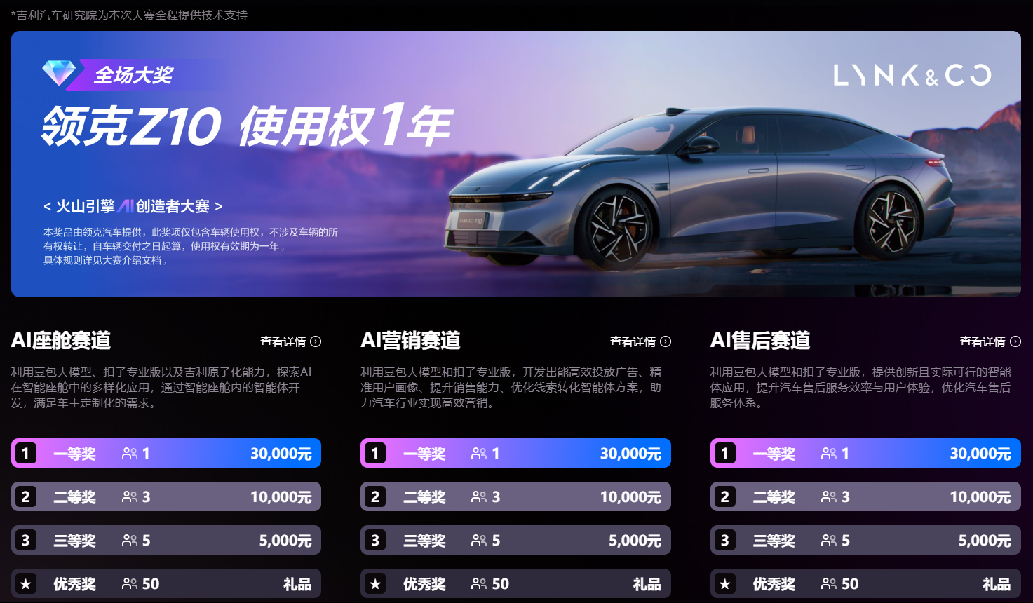 火山引擎首届AI创造者大赛--2024汽车行业专场奖励设置