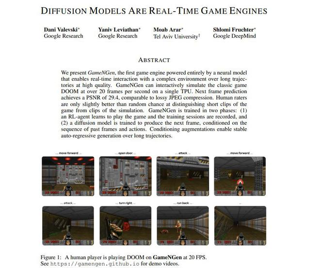 Google DeepMind推出AI实时渲染引擎GameNGen，玩家操作即刻生成画面