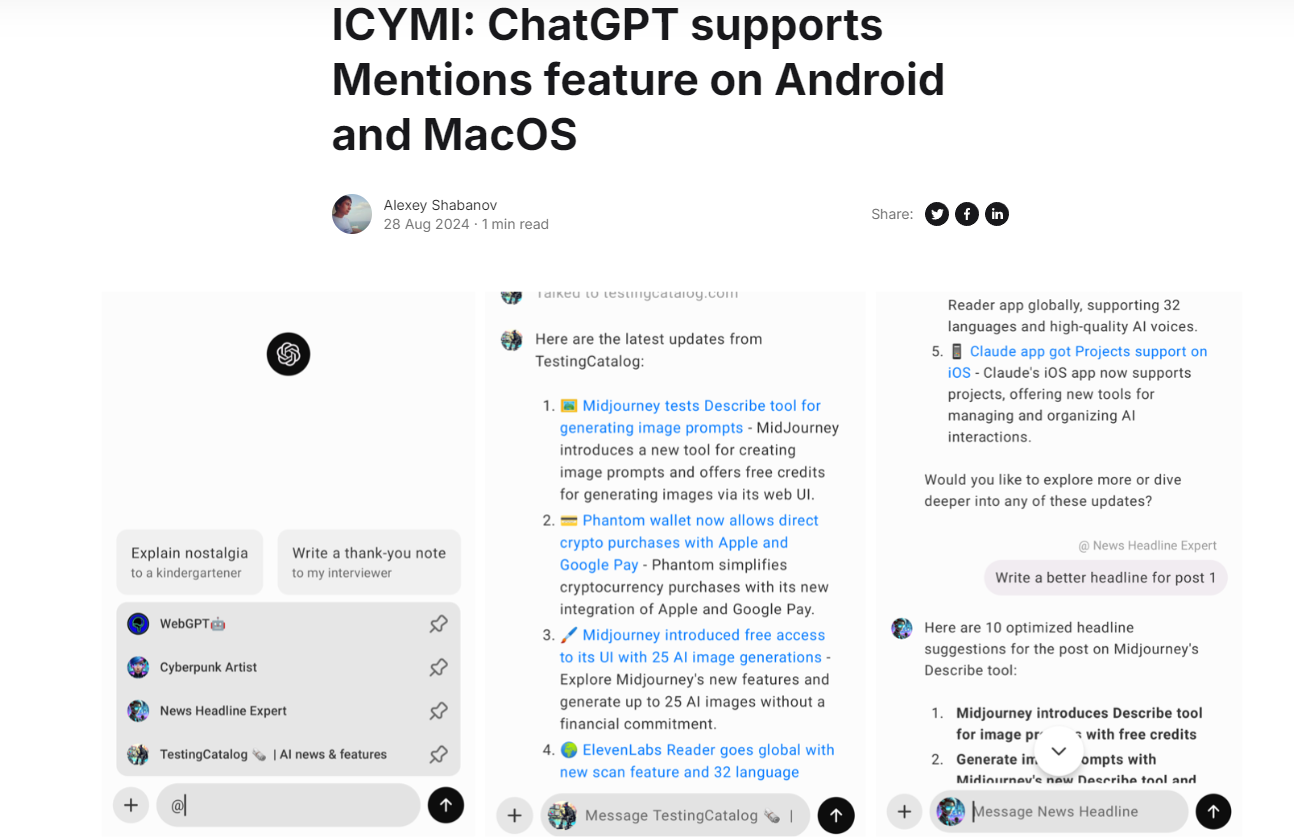 ChatGPT安卓和macOS版支持Mentions功能,实现GPT模型无缝切换