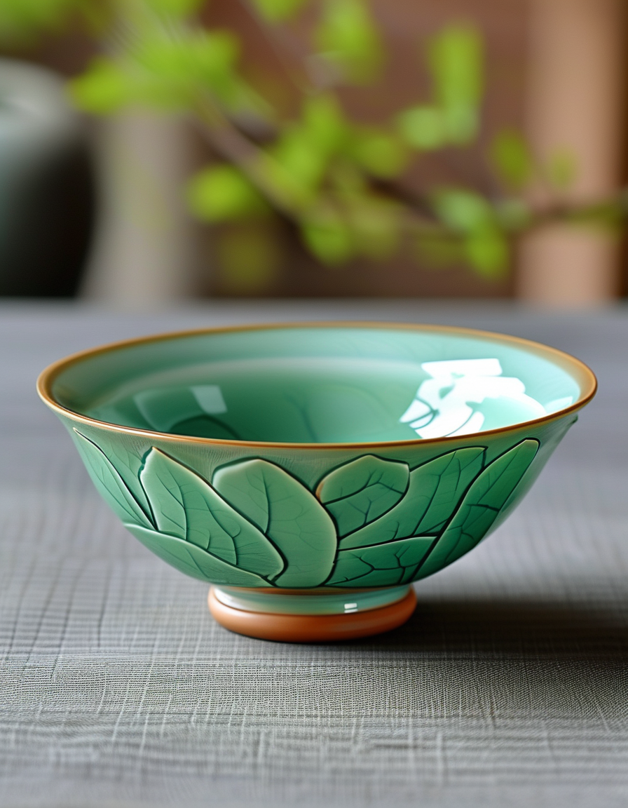 我用可灵生成莲花青瓷碗效果图