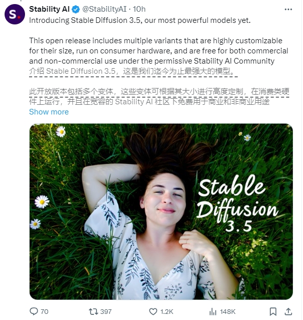 Stability AI发布Stable Diffusion3.5系列文生图模型