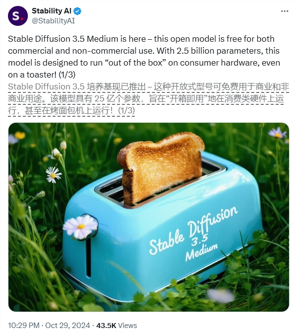 免费开放商用!Stability AI推轻量级AI绘画利器 Stable Diffusion3.5Medium模型