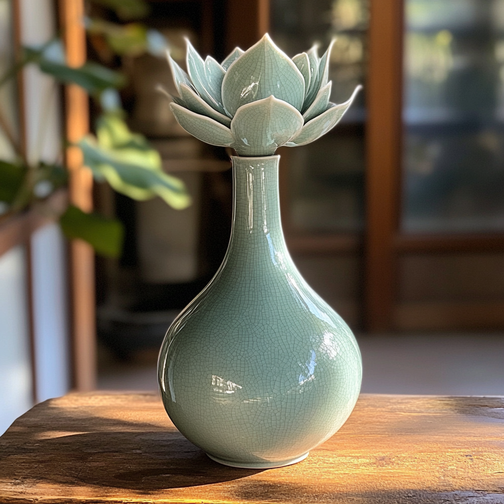 芙蓉青釉裂纹长颈瓶