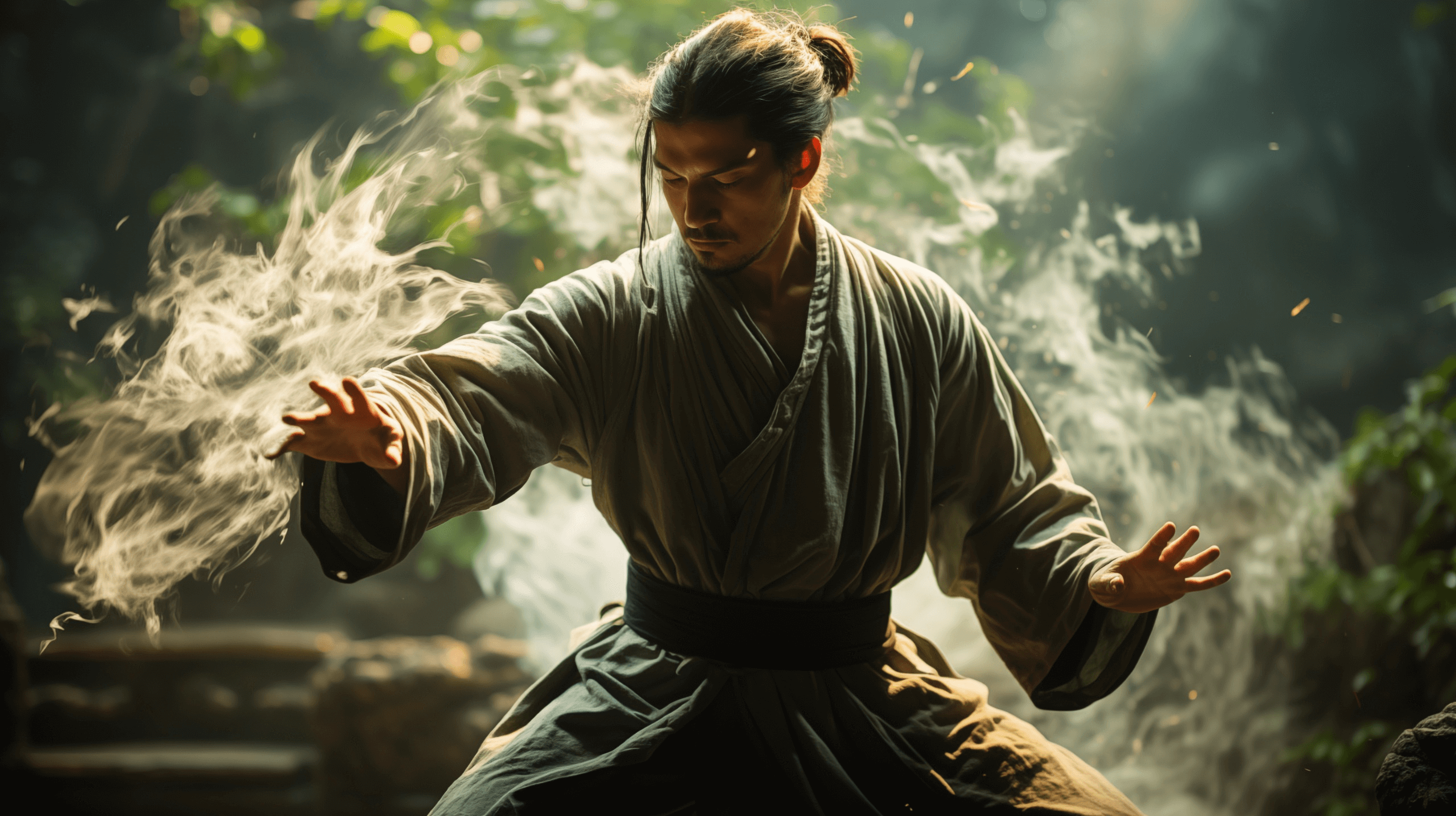 创意描述：侠客挥出一拳，身后的空气汇聚成龙的形态打出