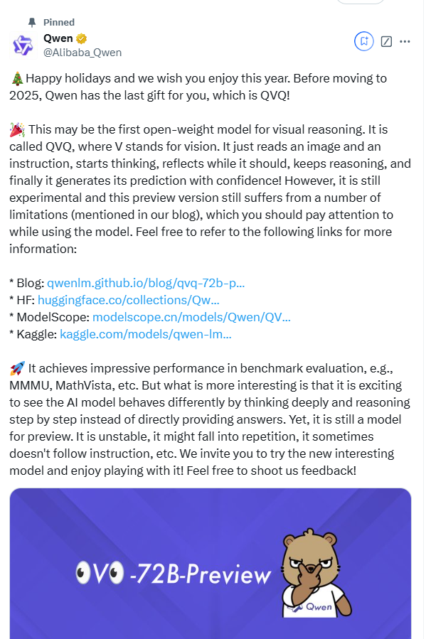 阿里发布QVQ-72B多模态推理模型，视觉与语言能力双飞跃
