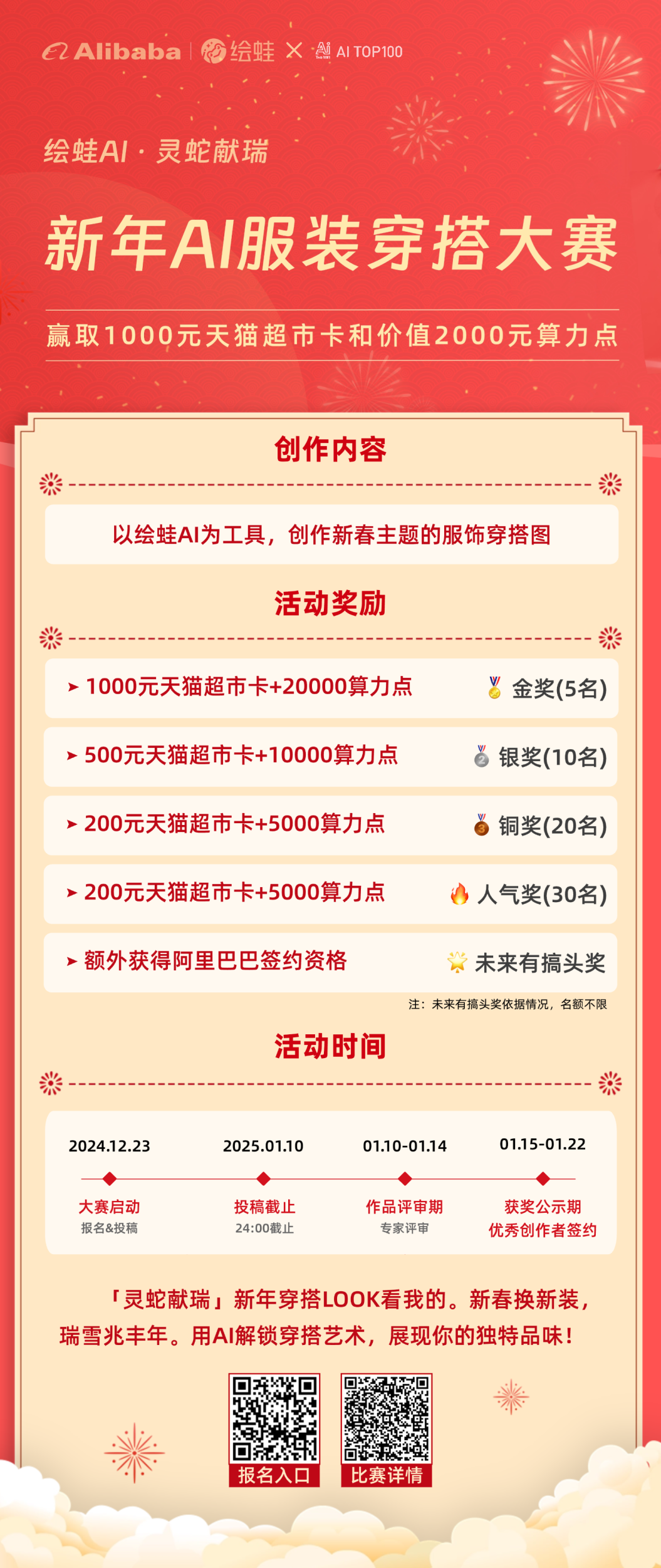 「阿里巴巴·绘蛙AI」新年AI服装穿搭大赛活动奖励