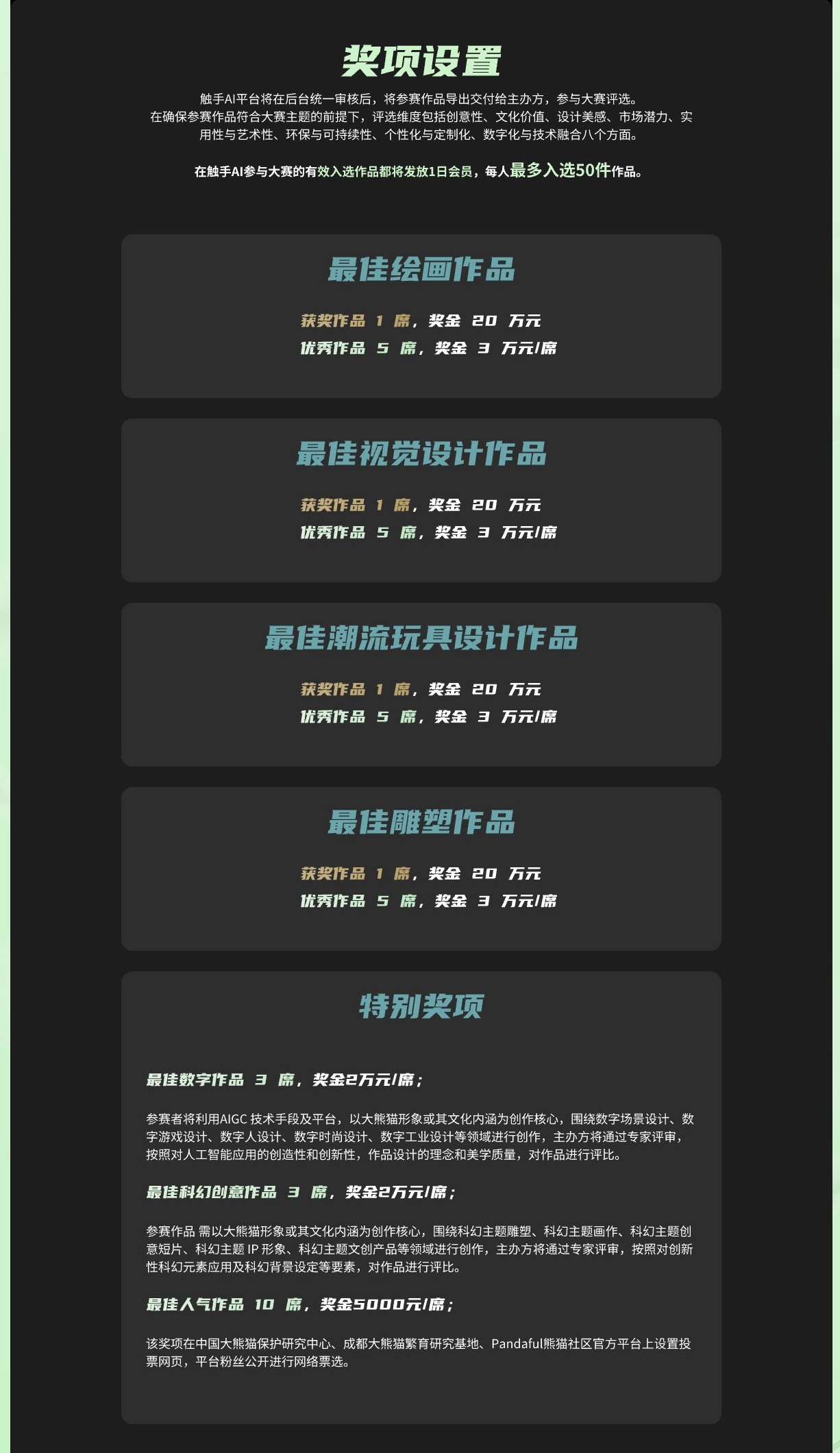 熊猫家园·大熊猫文化创意大赛奖项设置