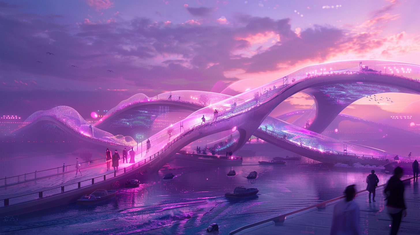 《波光绮梦：炫彩浮桥盛景》