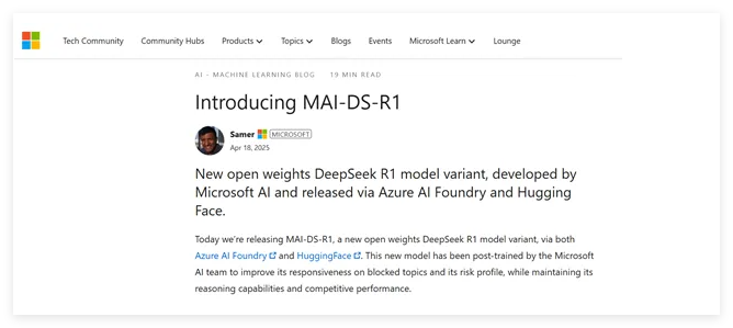 微软开源模型MAI-DS-R1