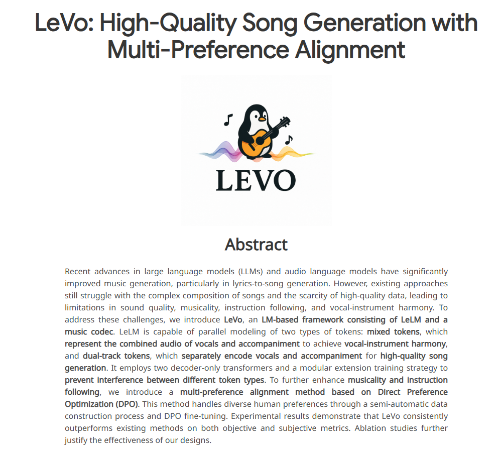 腾讯LeVo模型登场！对标Suno4.5的AI唱歌模型，零样本音色克隆超厉害
