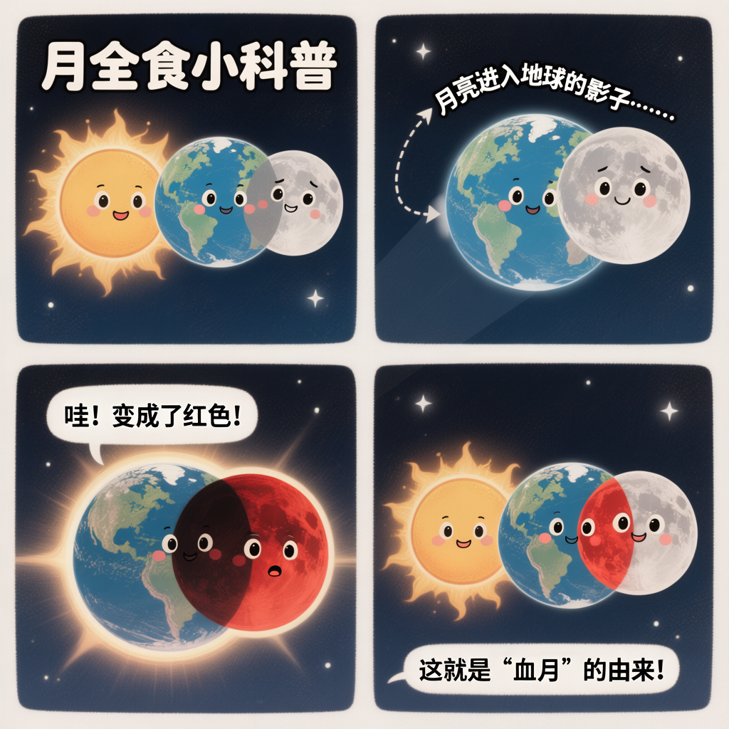 月全食的四格科普漫画