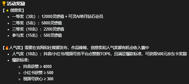 可灵AI大赛奖金