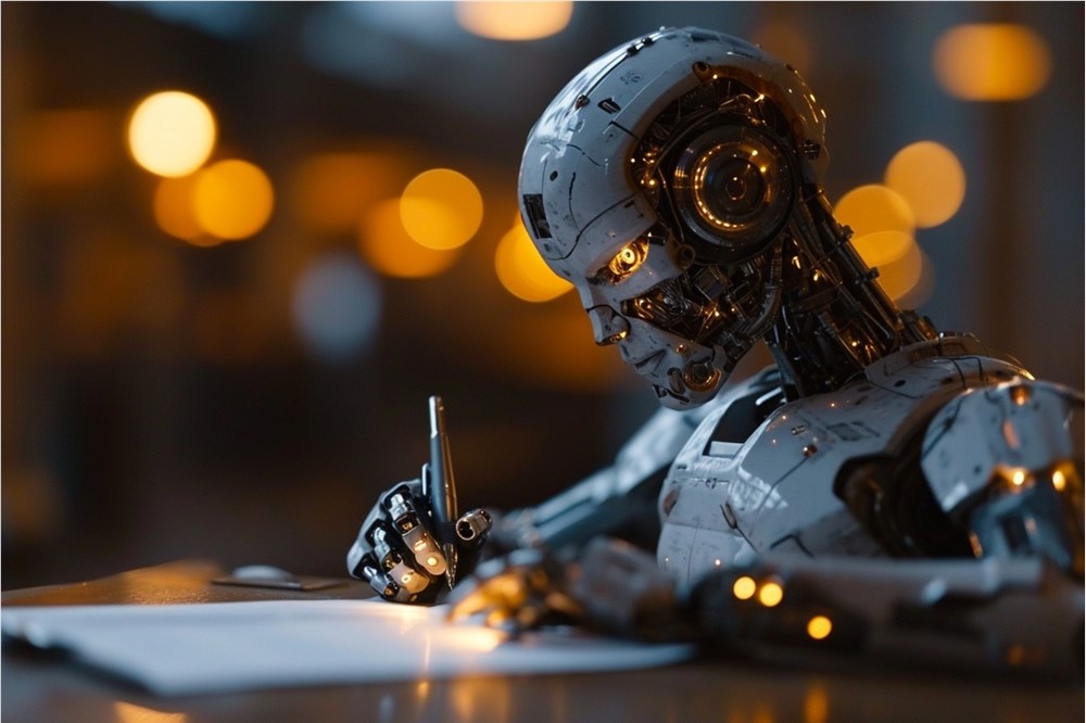 AI,人形机器人在写字