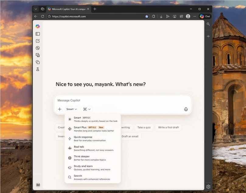 微软Copilot全线升级GPT - 5.2