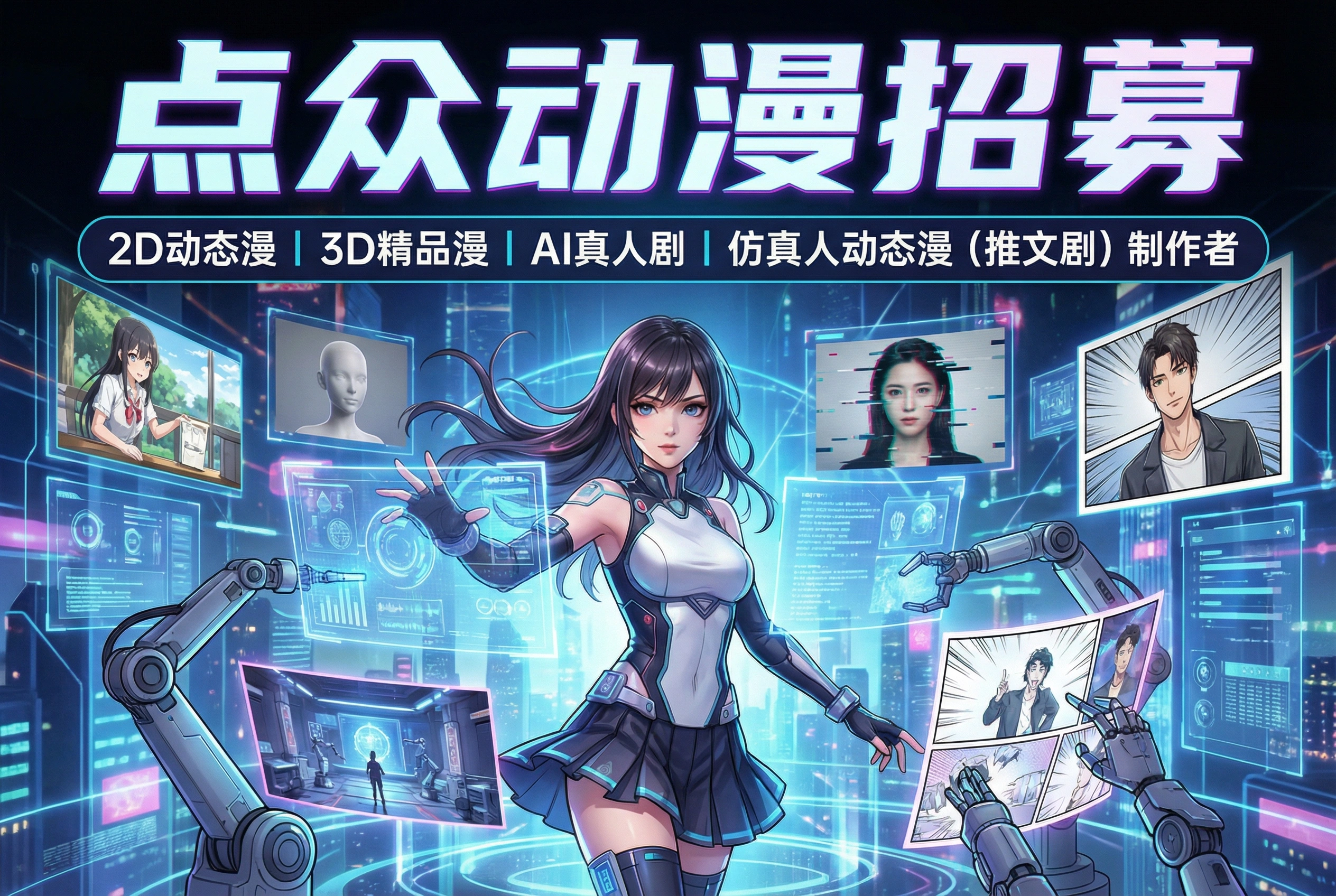 点众动漫招募2D动态漫丨3D精品漫丨AI真人剧丨仿真人动态漫（推文剧）制作者