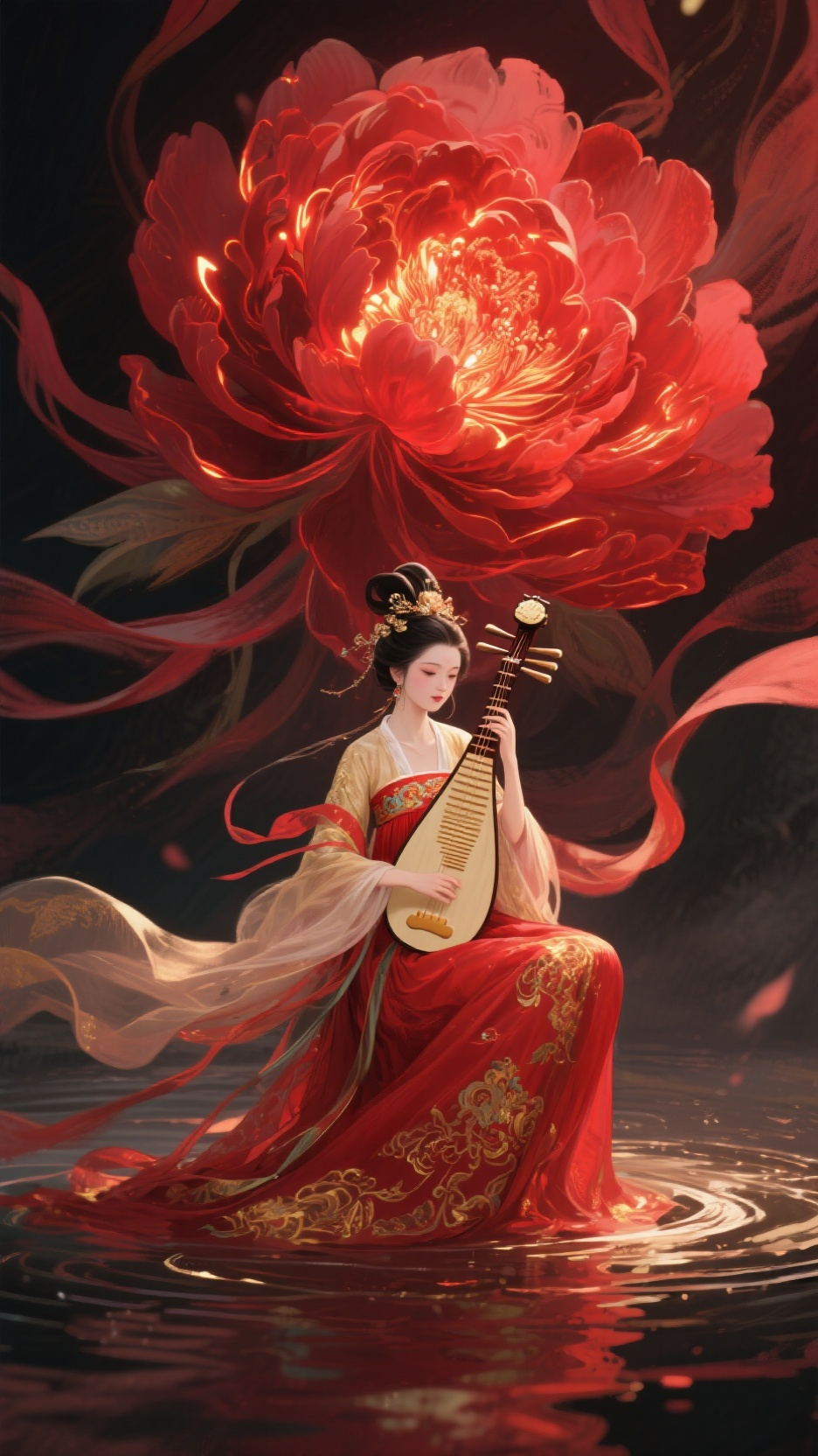 大牡丹花仙女谈琵琶