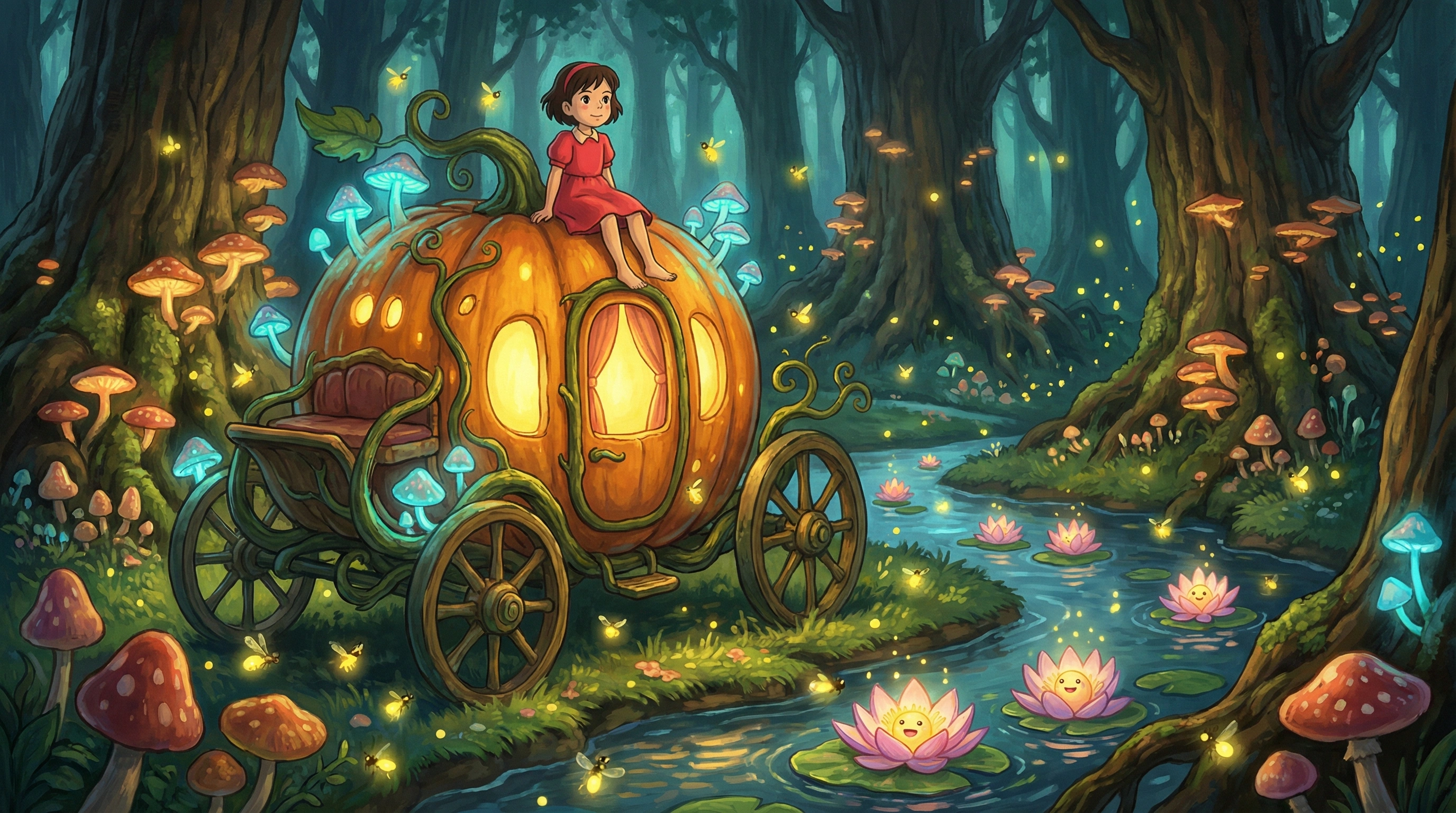 南瓜马车的萤火森林夜