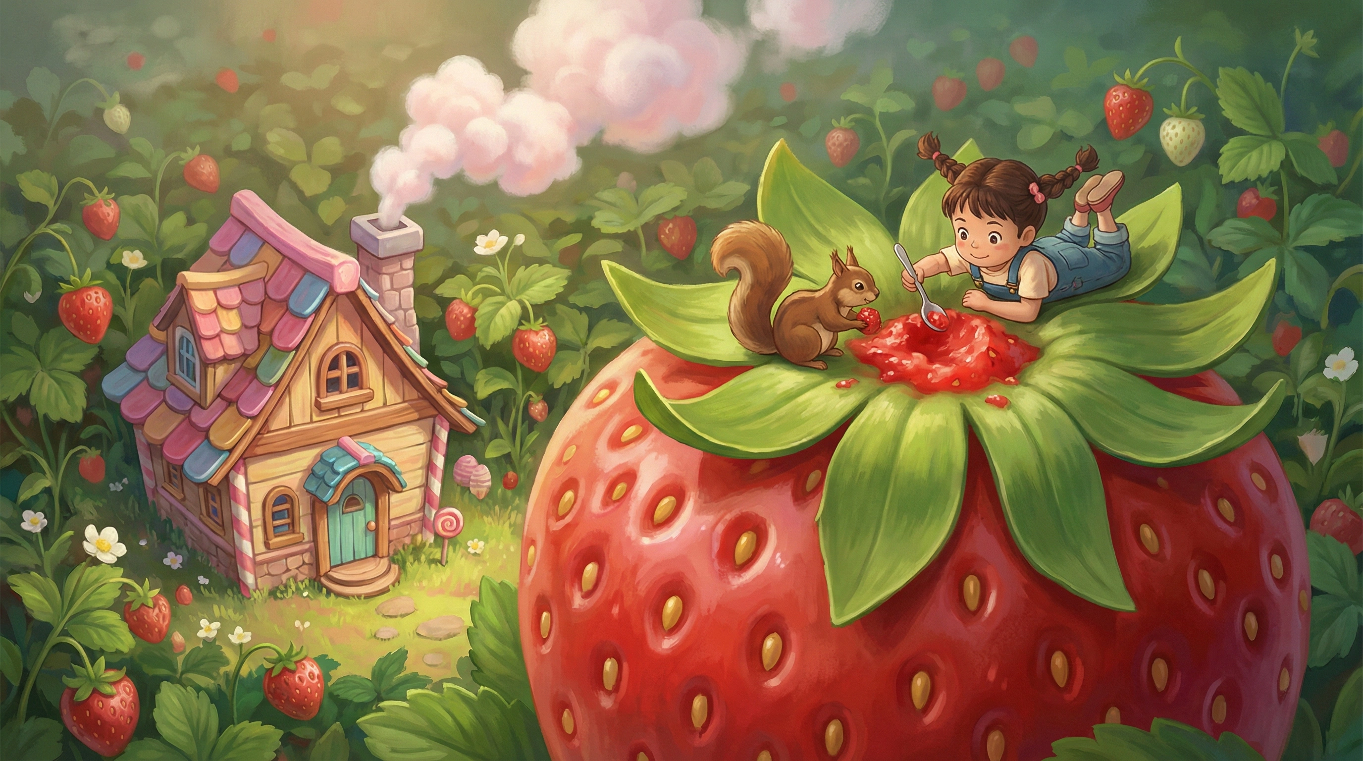 草莓果蒂的松鼠下午茶