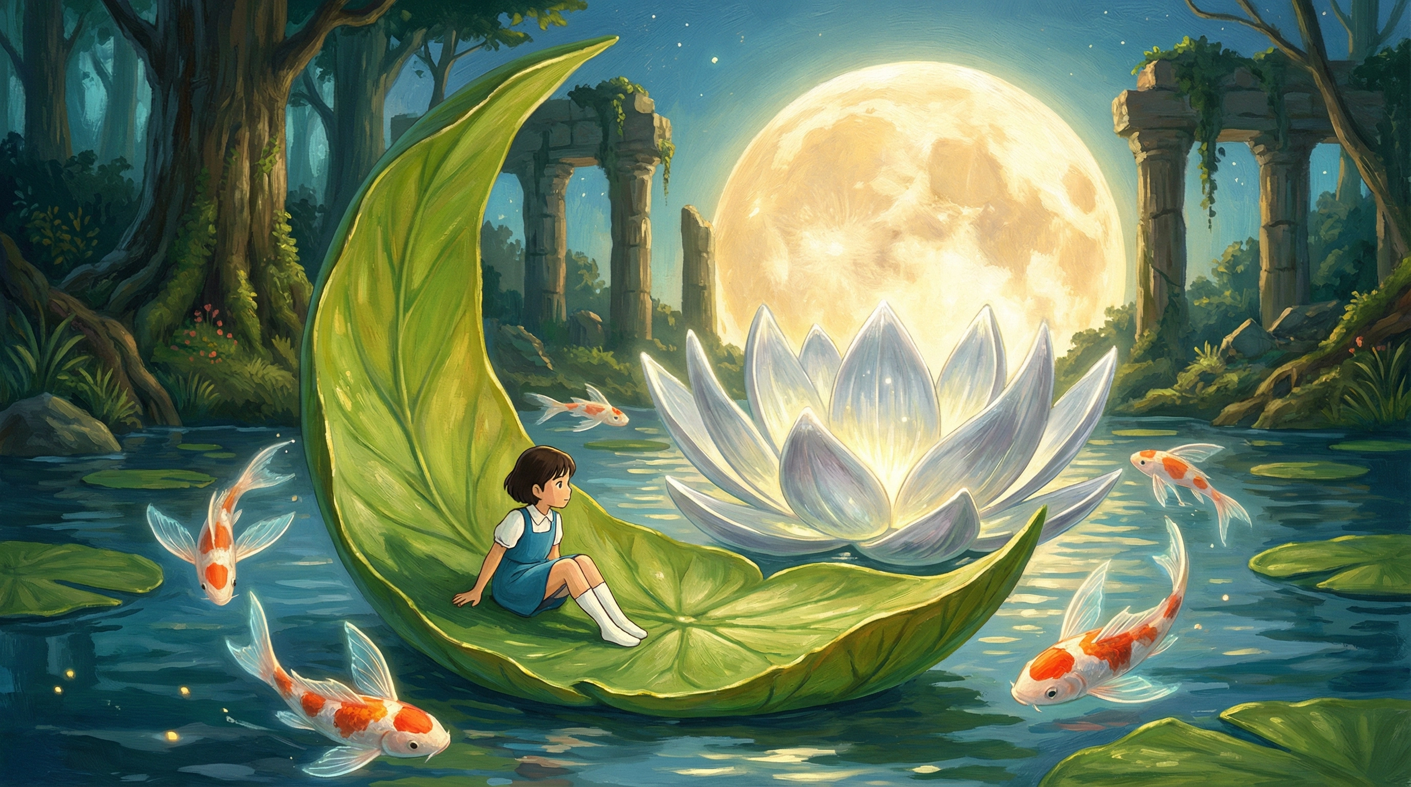 月眠莲叶的锦鲤之舞