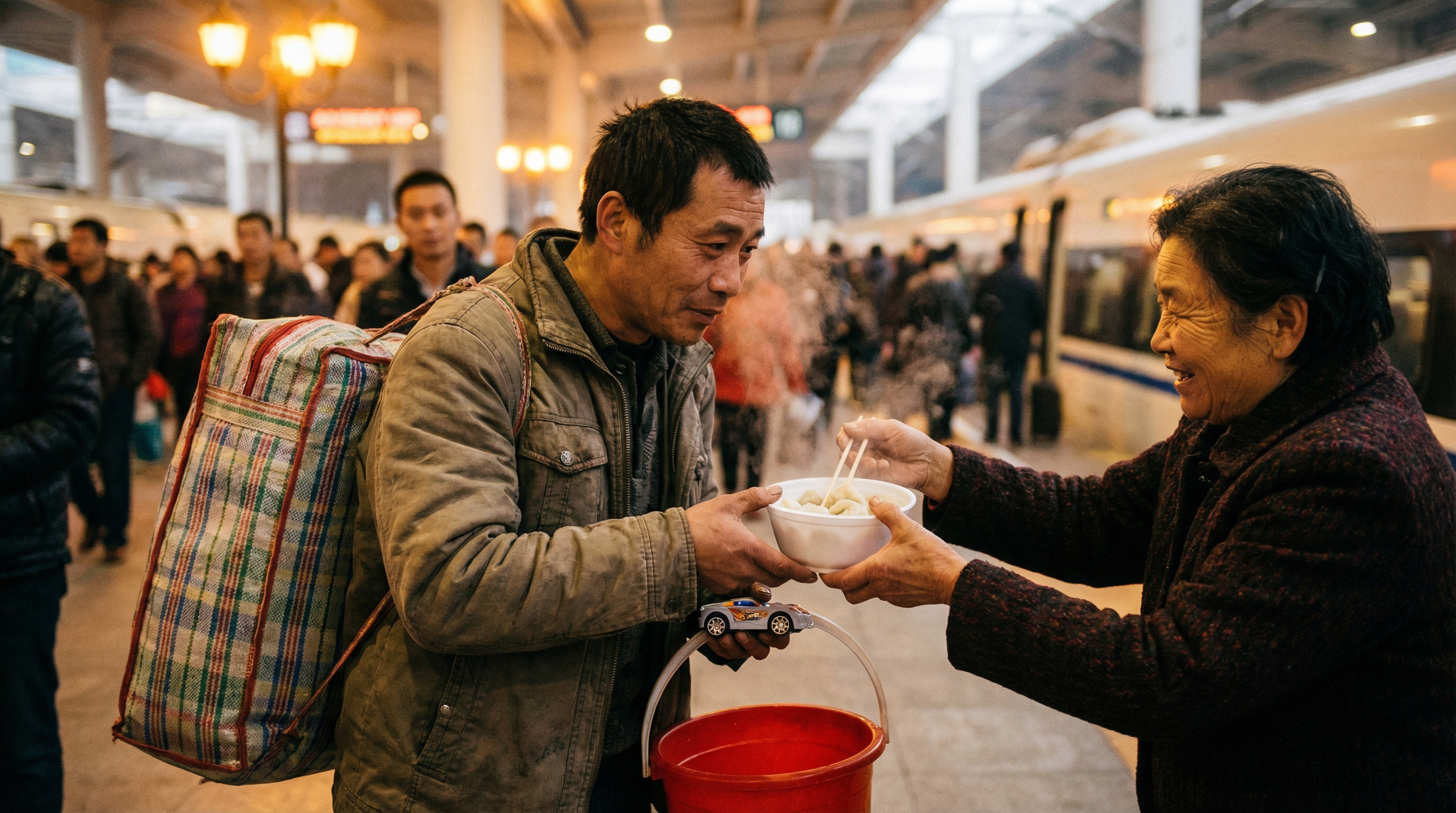火车站台的热乎饭