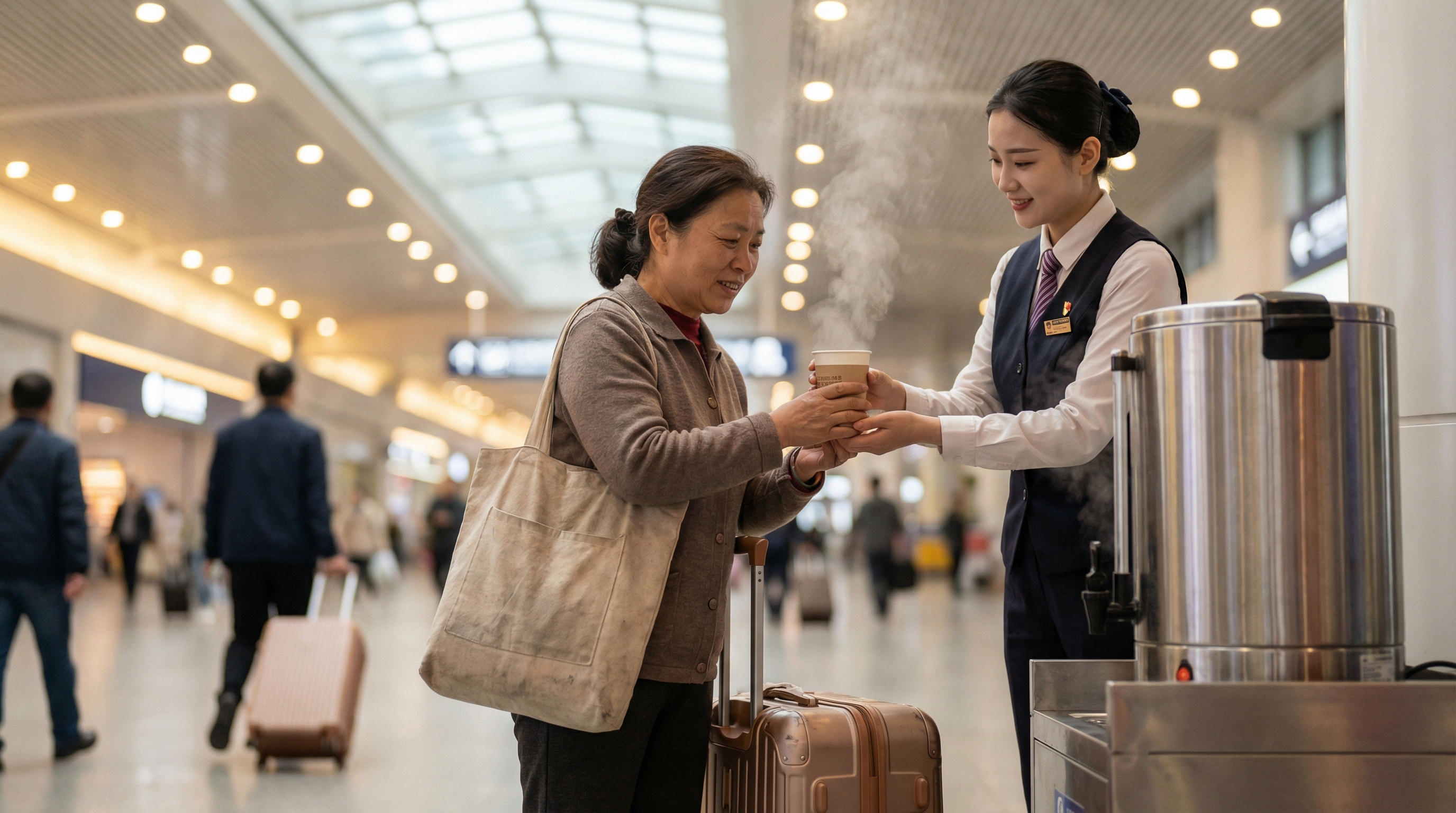高铁站的免费热水
