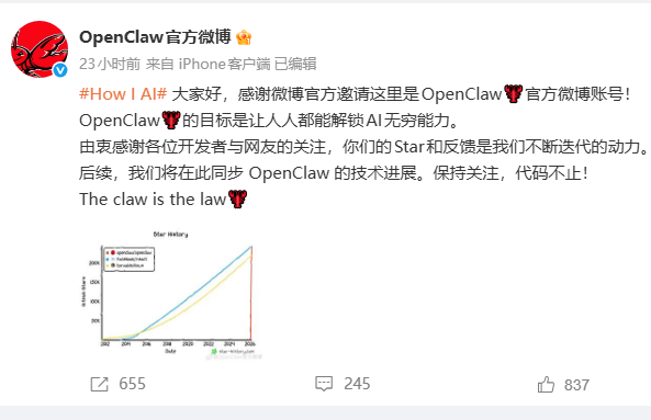 OpenClaw中国微博官方社交账号