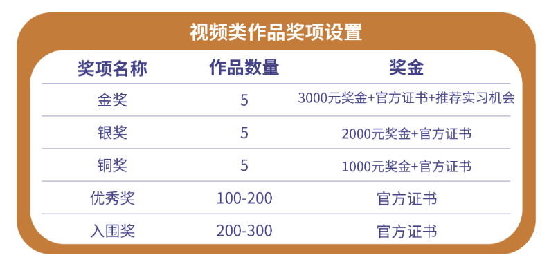 视频类作品奖项设置