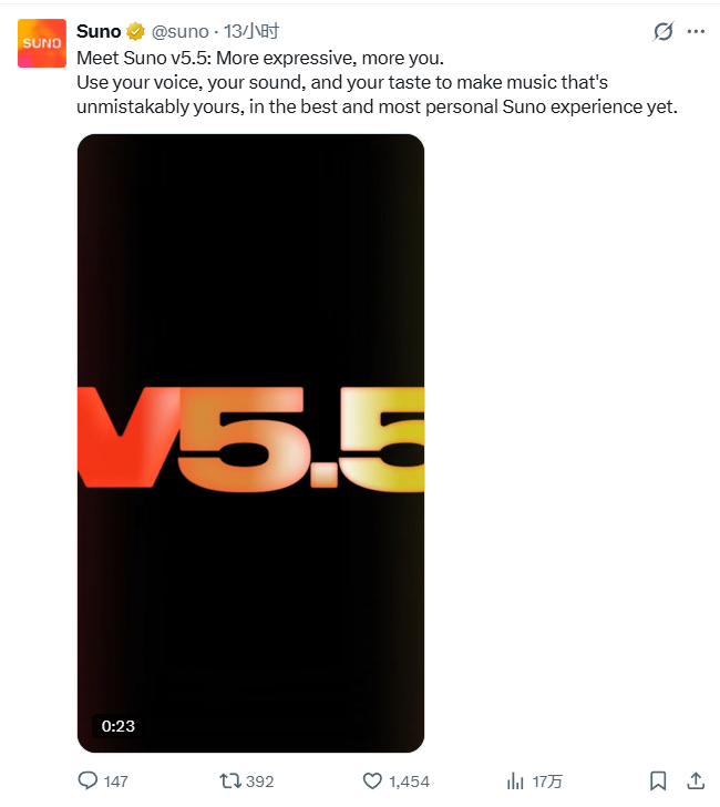 Suno v5.5上线：新增人声克隆与风格训练，AI音乐进入私人定制阶段