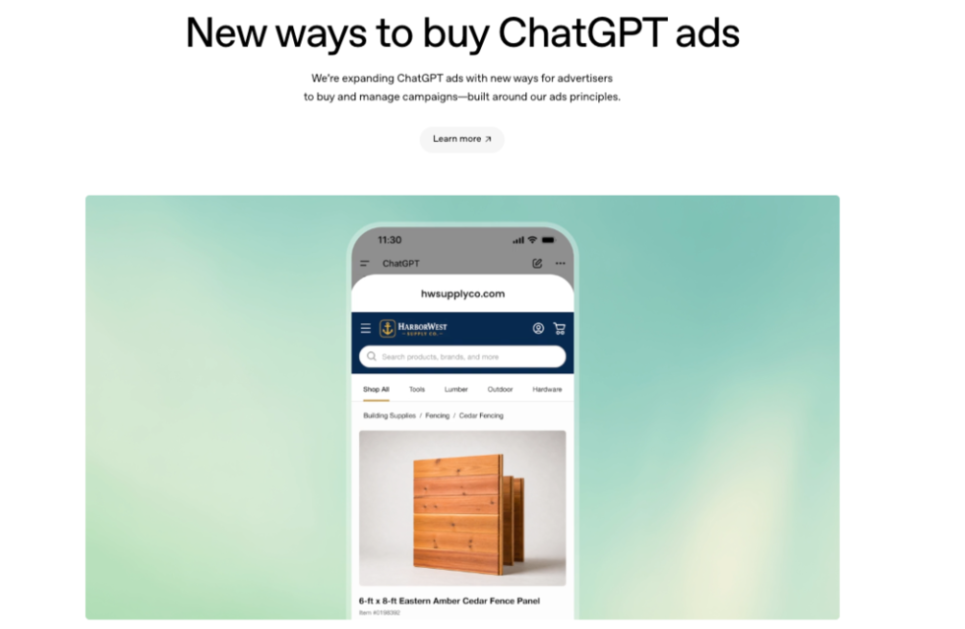 ChatGPT正式上线广告主平台