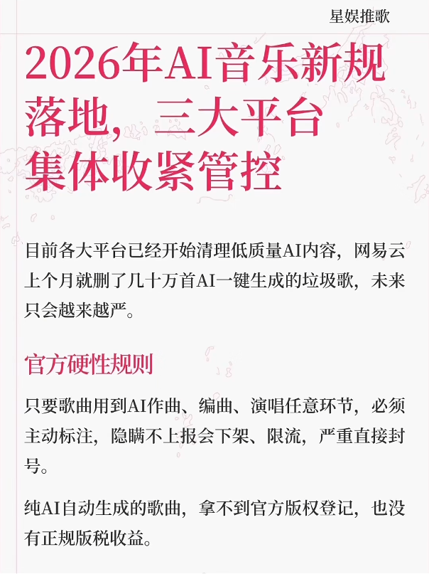 2026年AI音乐新规落地，三大平台集体收紧管控