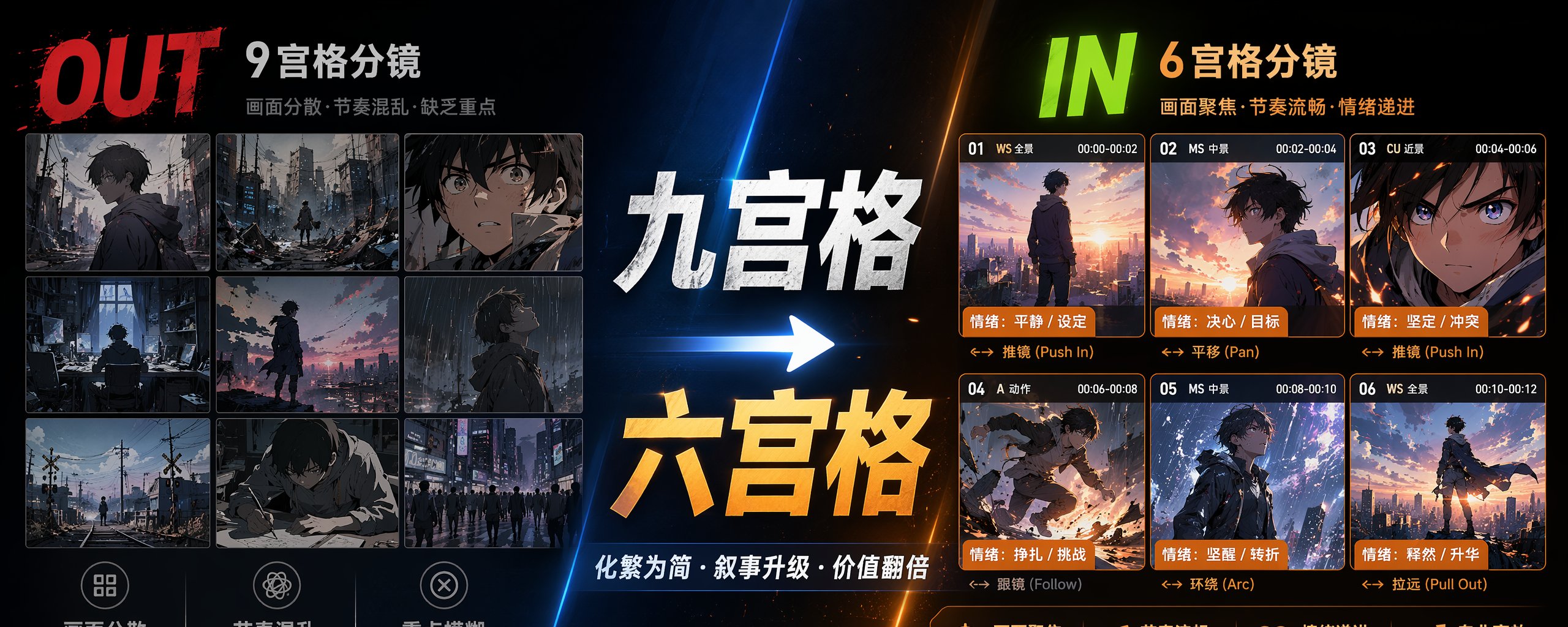AI视频创作干货：放弃九宫格分镜，六宫格故事板让成片率从20%飙升至70%