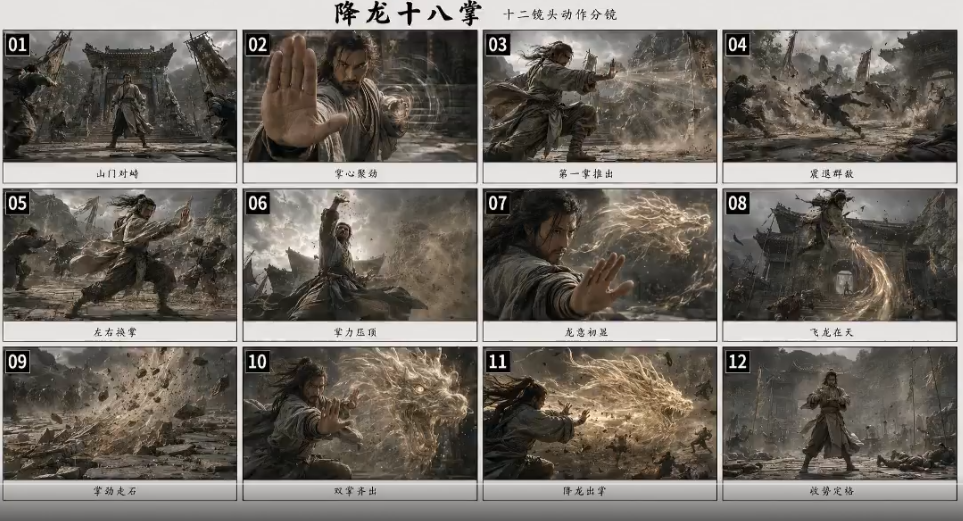 教程：AI生成电影级写实武侠动作视频《降龙十八掌》，附带提示词