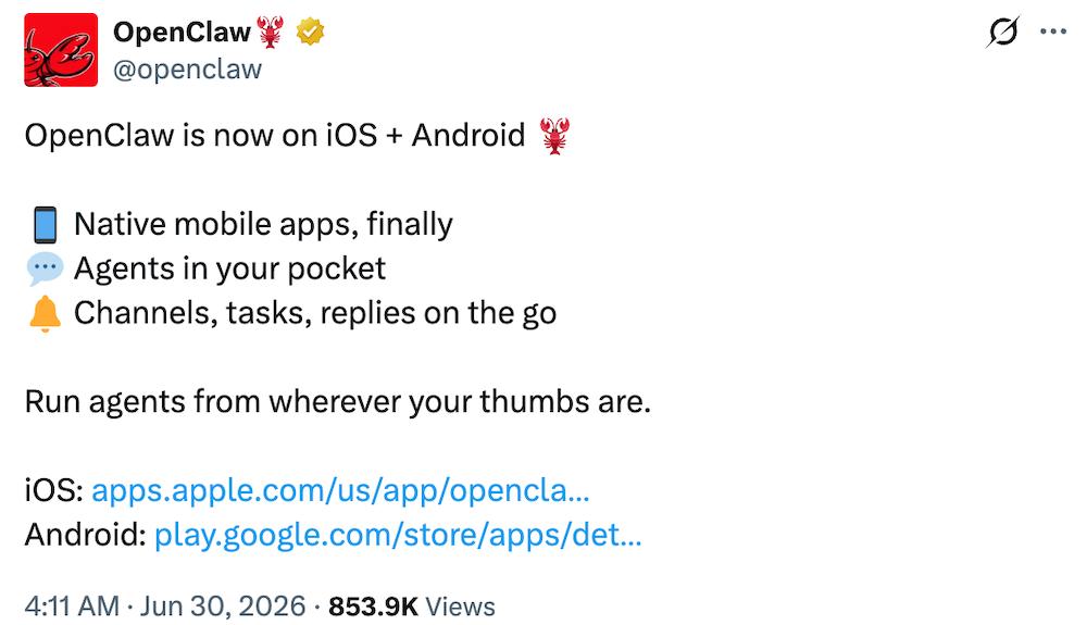 AI智能体装进手机!开源项目OpenClaw发布iOS/Android原生App,随时随地调度自动化任务网关 AI智能体装进手机!开源项目OpenClaw发布iOS/Android原生App,随时随地调度自动化任务网关