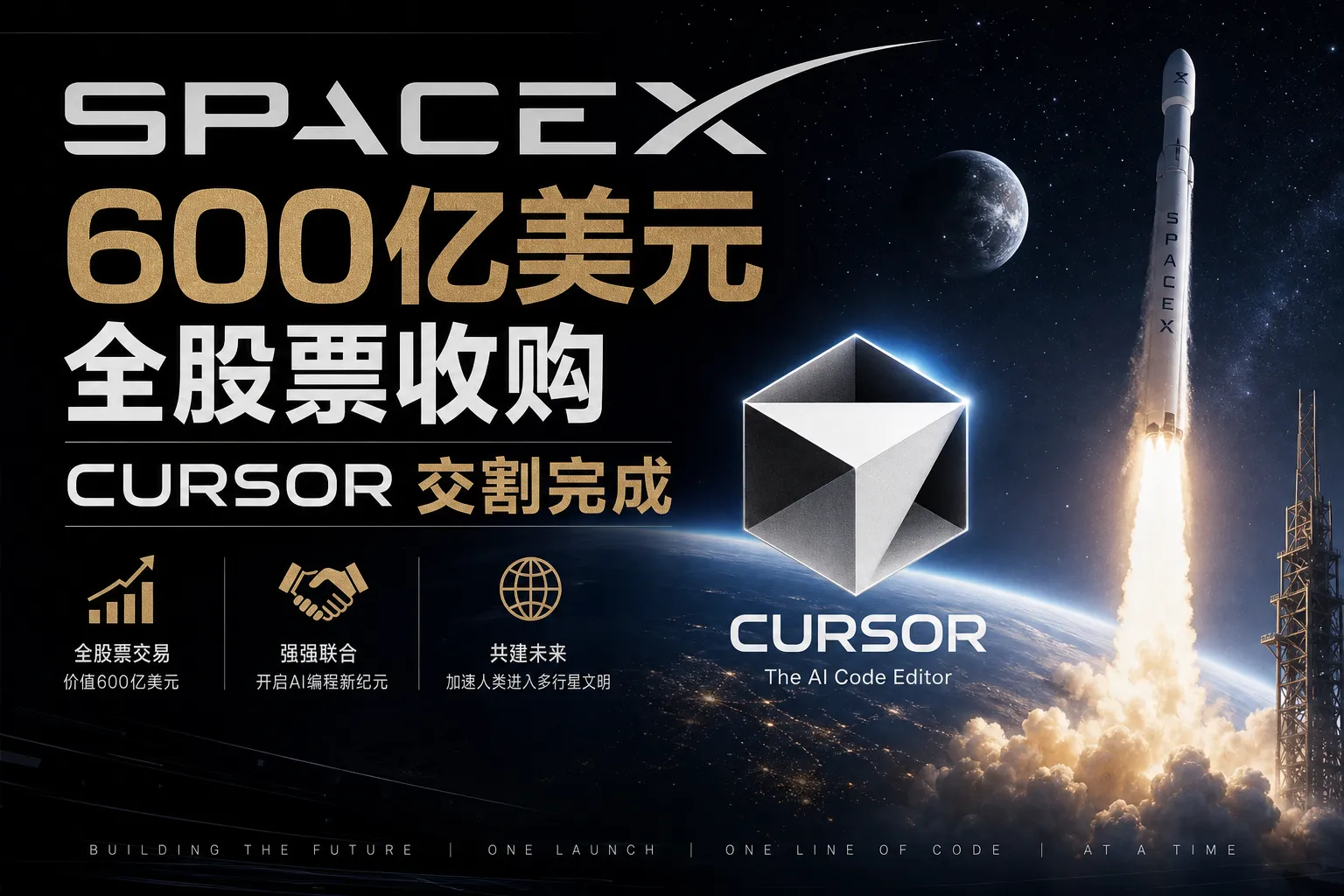 SpaceX 600亿美元全股票收购Cursor交割完成：AI编程赛道正式进入“巨头收编”时代