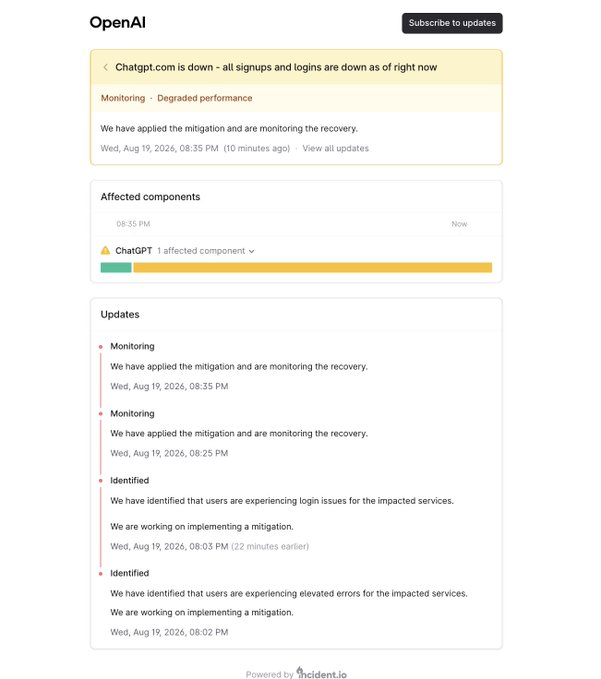 ChatGPT全球服务中断