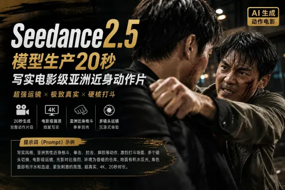 Seedance2.5模型生产20秒写实电影级亚洲近身动作片(附带提示词) Seedance2.5模型生产20秒写实电影级亚洲近身动作片(附带提示词)