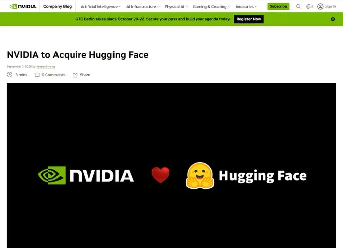 英伟达129亿美元收购Hugging Face