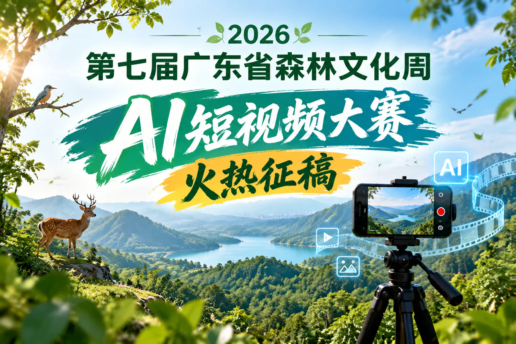 拍视频赢大奖!2026年第七届广东省森林文化周AI短视频大赛火热征稿 拍视频赢大奖!2026年第七届广东省森林文化周AI短视频大赛火热征稿