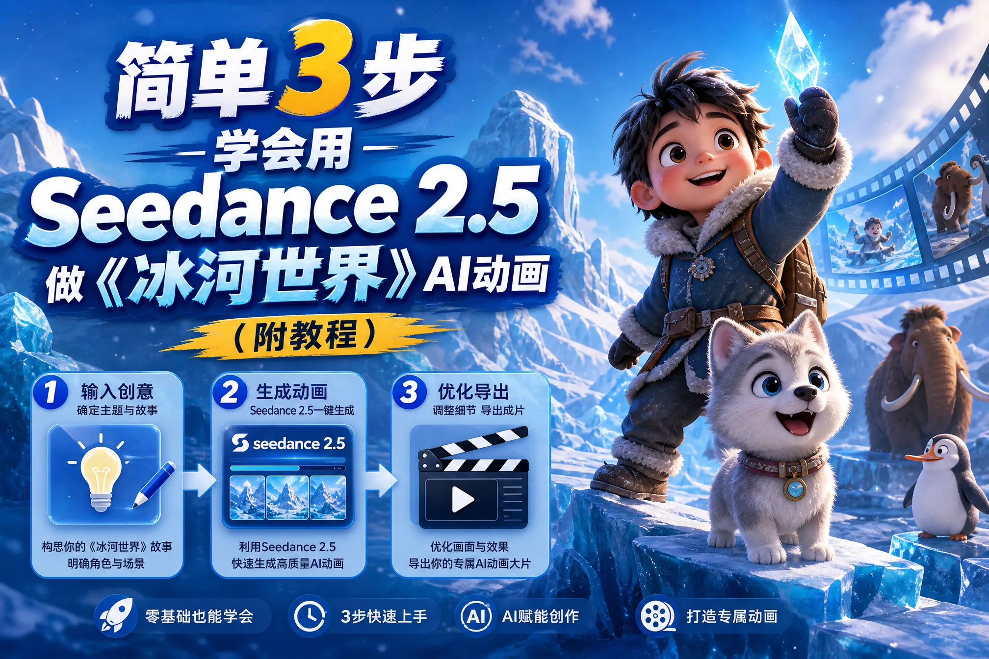 简单3步,学会用Seedance 2.5做类《冰河世纪》的AI动画(附教程) 简单3步,学会用Seedance 2.5做类《冰河世纪》的AI动画(附教程)