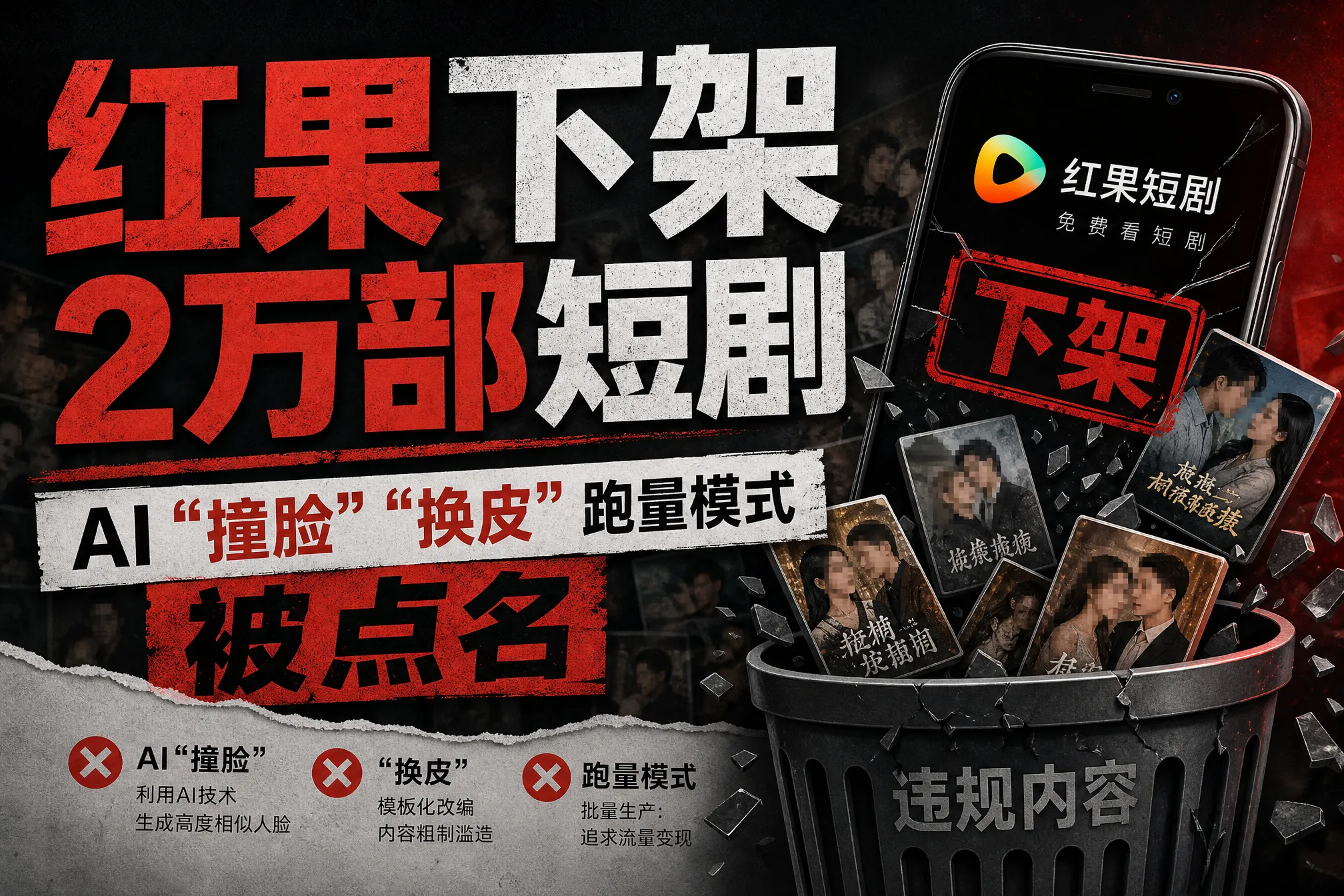 红果下架2万部短剧:AI“撞脸”“换皮”跑量模式被点名 红果下架2万部短剧:AI“撞脸”“换皮”跑量模式被点名